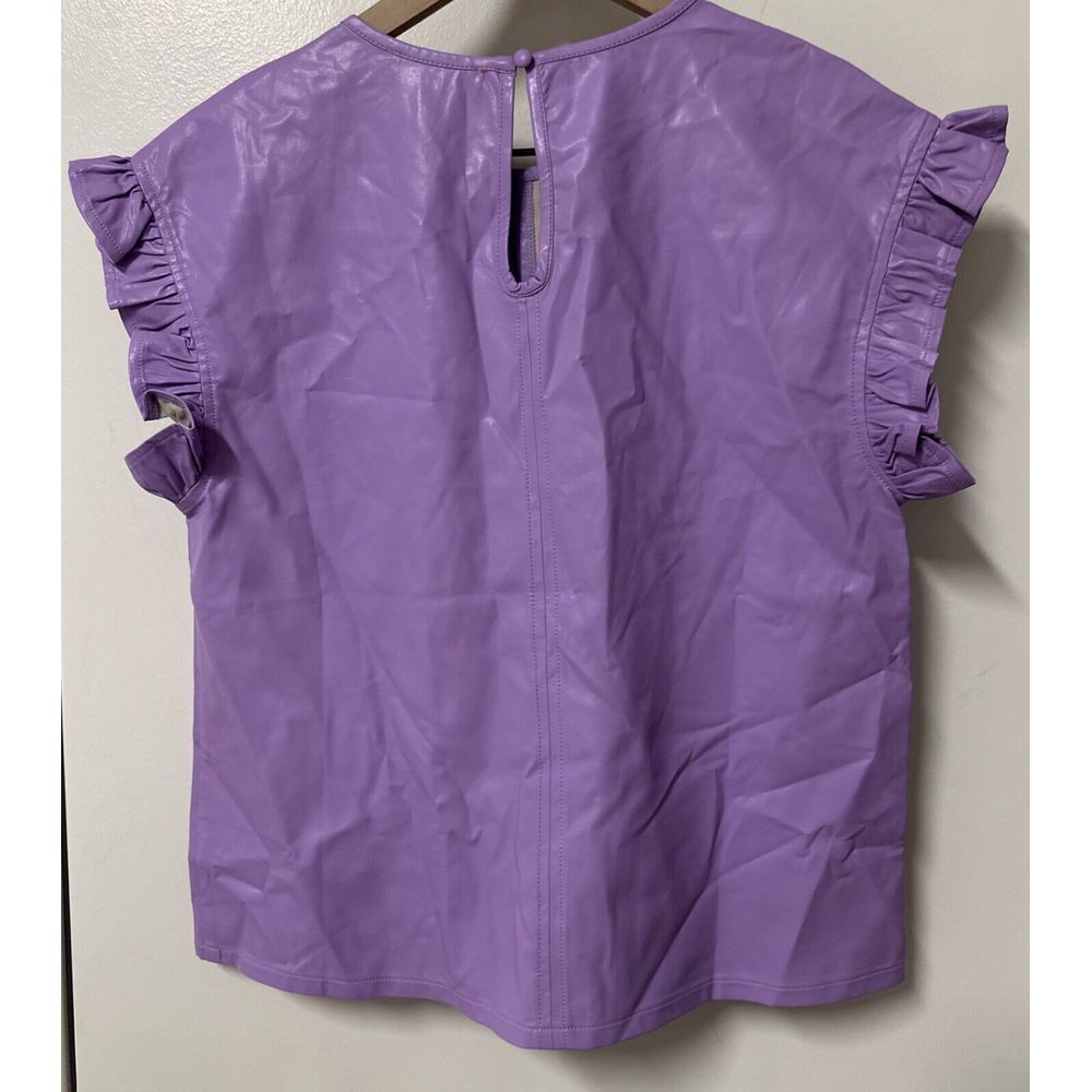 THML Cleo Lavender Vegan Faux Leather Flutter Short Sleeve Blouse Size XS - Picture 7 of 12